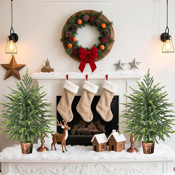 2FT Norfolk Pine Tree with Pot - Tabletop Christmas Tree with Real Touch PE Branch Tips for Front Porch Kitchens Home Indoor Outdoor Xmas Decor