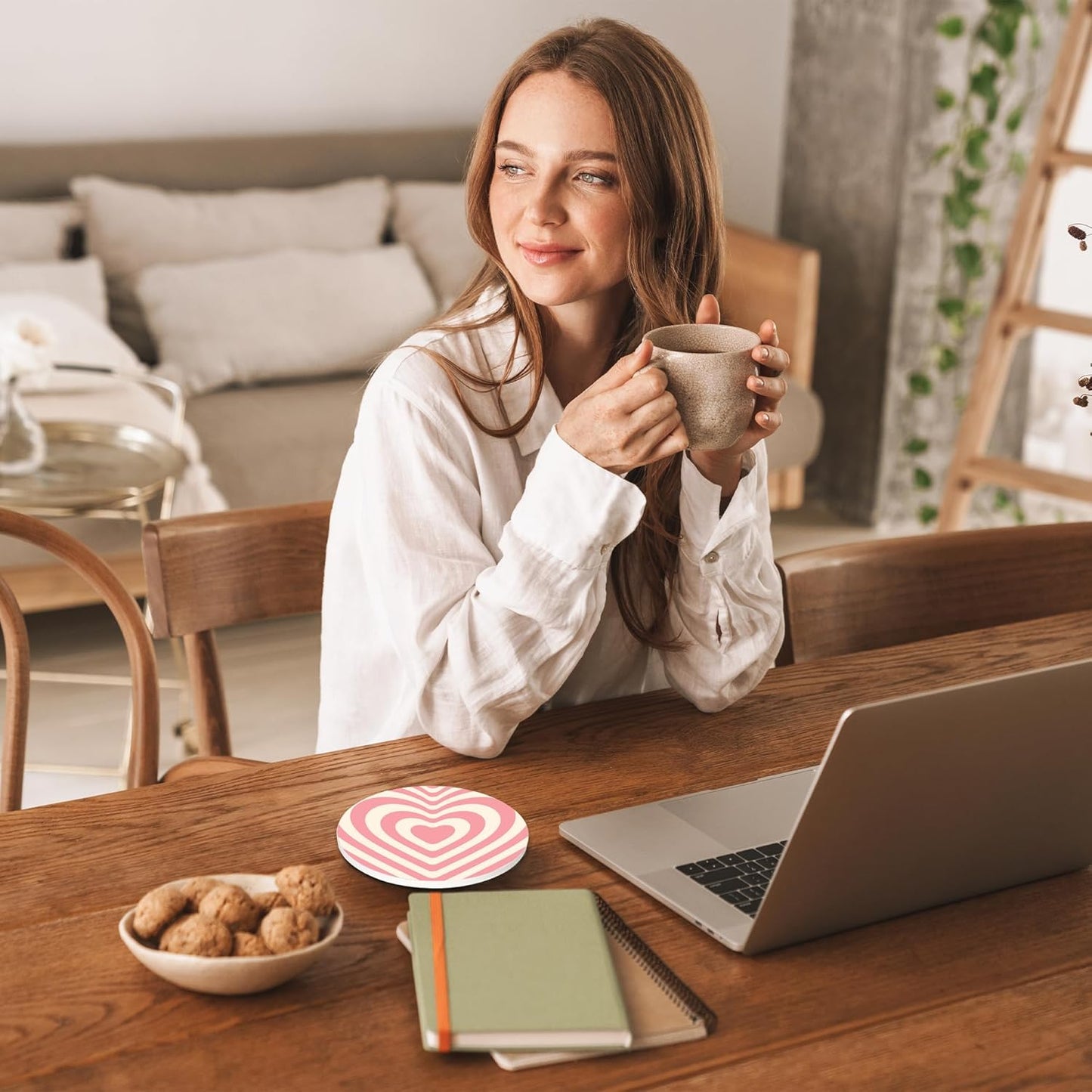 Drinks Coasters Set of 4, Groovy Wave Pattern Round 4" Cup Coasters, Absorbent Ceramic Stone Coasters with Cork Base, Cute Coasters for Table Home Décor, Ideal Gifts for Women Men