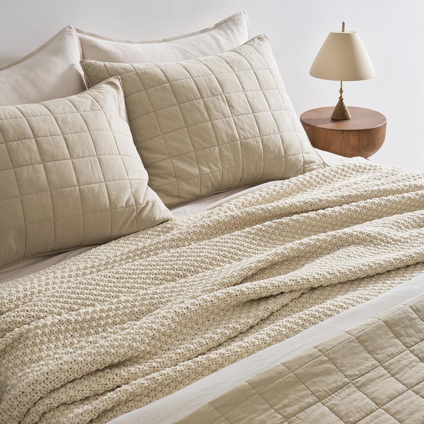 EVERGRACEHOME Chunky Chenille Knit Throw Blanket for Couch, Soft Luxurious Oversized Queen Moss Stitch Blanket for Bed, Large Cozy Farmhouse Knitted Throw for Sofa, Beige, 90" x 90"