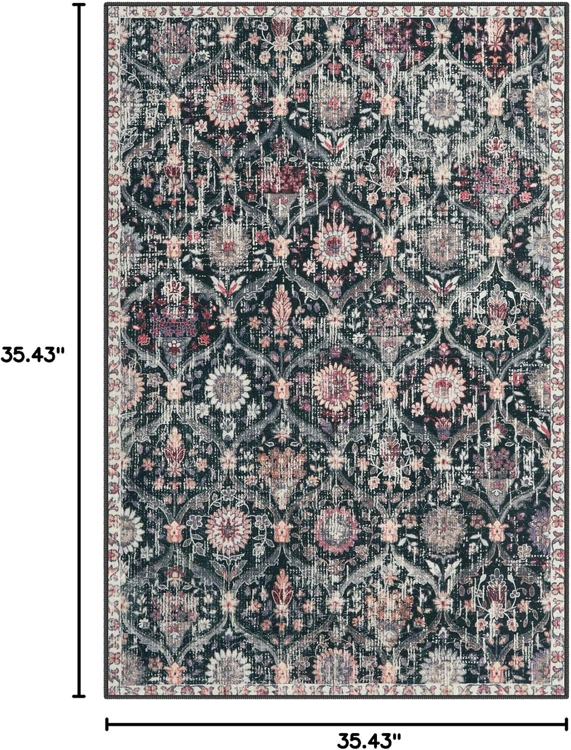 Lahome Moroccan Machine Washable Rugs for Living Room, 4x6 Rug for Bedroom Non-Slip Vintage Trellis Ultra-Thin Throw Carpet for Dining Room Office Nursery, Black/Multi