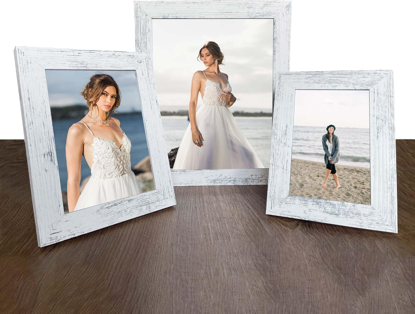 iRahmen 5x7 Picture Frame Set of 4, High Definition Glass Distressed White Frame, 5 x 7 Wood Photo Frames for Tabletop Display and Wall Mounting