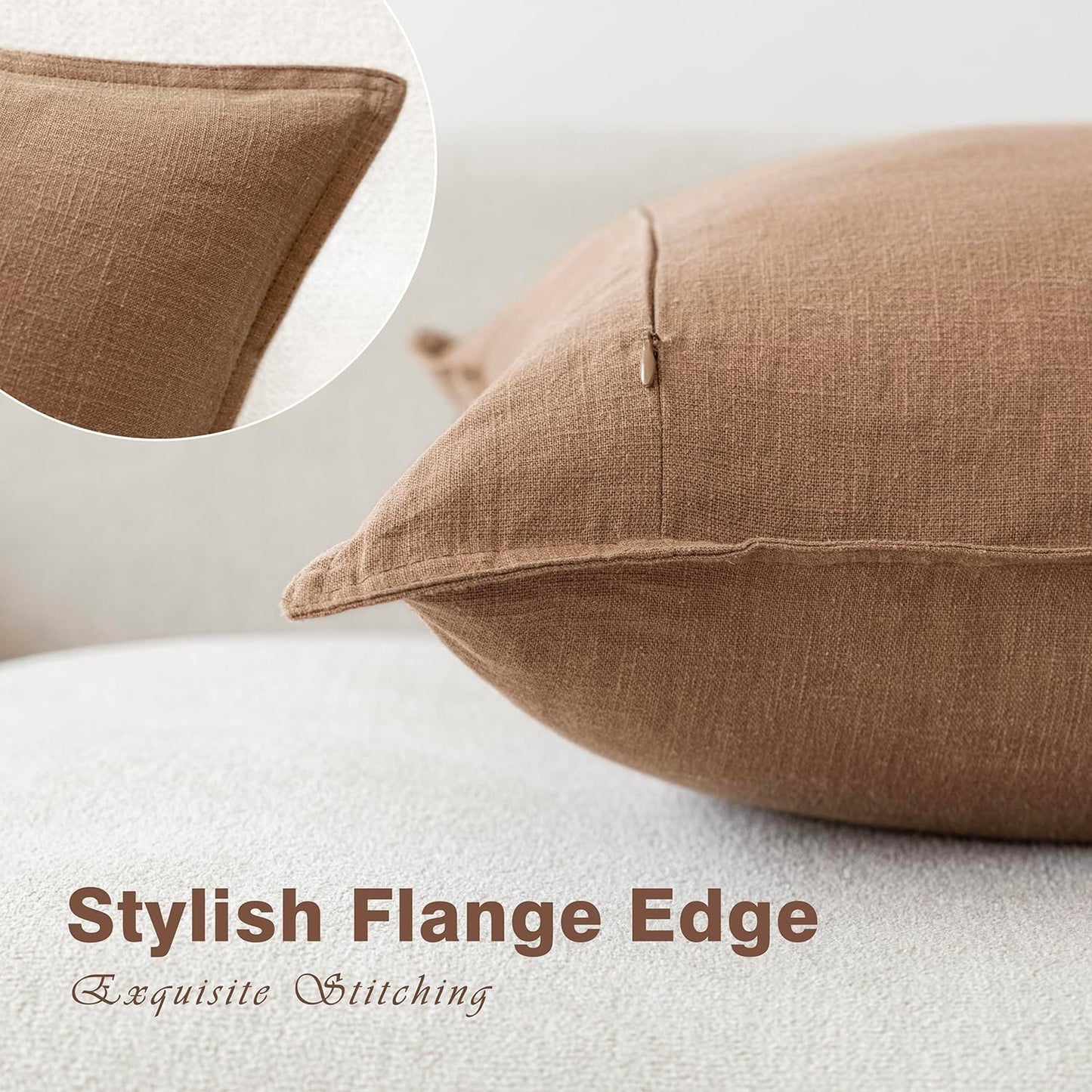 Foindtower Pack of 2, Decorative Linen Soild Throw Pillow Covers Soft Accent Cushion Case Boho Farmhouse Pillowcase for Chair Couch Sofa Bedroom Living Room Home Decor 16 x 16 Inch Light Khaki Brown