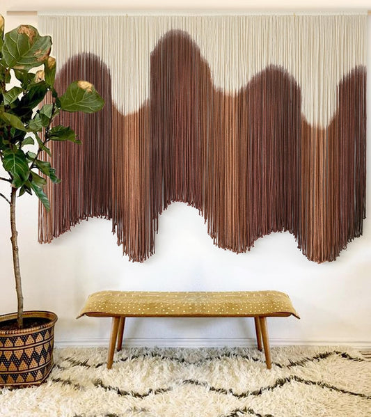 IOWER Macrame Wall Hanging Brown Dip-Dyed Large Handmade Macrame Cord Fiber Art Boho Wall Decor for Bedroom Living Room 57" W x 39" L