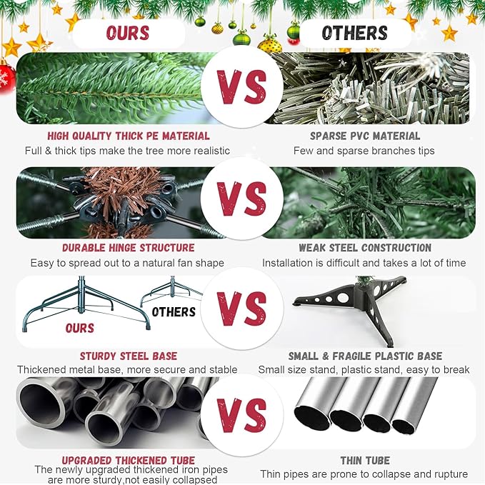 4FT Prelit Artificial Christmas Tree, Premium Douglas Fir Christmas Tree with 100 Warm White Lights & 298 Branch Tips, PE & PVC Mixed Pre Lit Hinged Xmas Trees for Holiday, Party Decoration