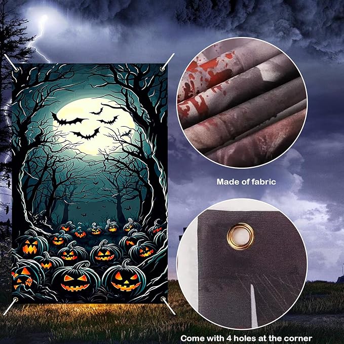 Nuxovilar Halloween Window Decorations, Ghosts in Pumpkin Field Halloween Window Cover for Indoor, Party, Haunted House, 31.5x47.3 Inches