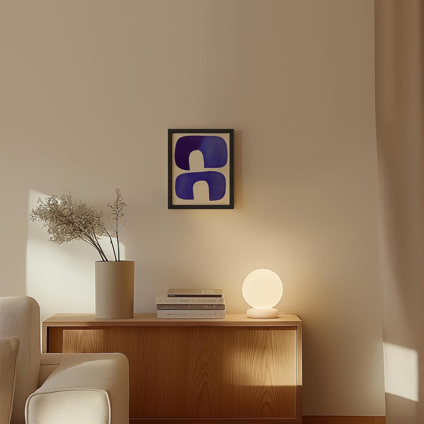 HAUS AND HUES Modern Abstract Wall Art - Blue and Green Living Room Art, Modern Artwork for Walls, Minimalist Picture for Living Room(Blue Tribal Shapes, Unframed, 8x10)