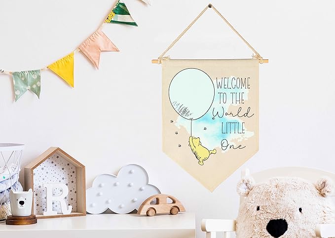 Welcome To The World Little One-Baby Announcement Decor-Congratulations Newborn Gift-Baby Gift Shower-Flag Decor Gift For Baby Boys Girls Newborn-Banner Wall Sign Gifts For Nursery Infant Room