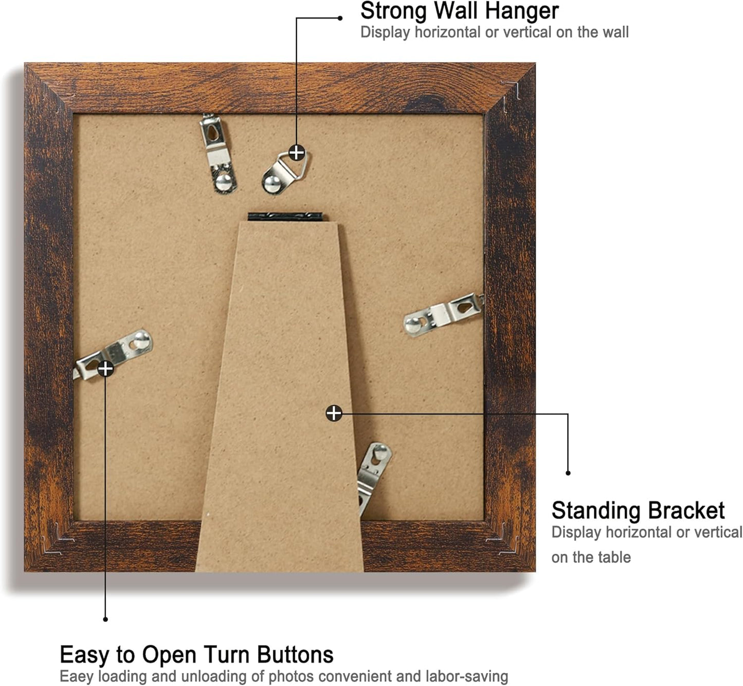 iRahmen 6x6 Picture Frame Set of 4 with Real Glass, Rustic Frames Display 4x4 Picture with Mat or 6 x 6 Without Mat, Square Photo Frame for Wall Mount and Tabletop Display