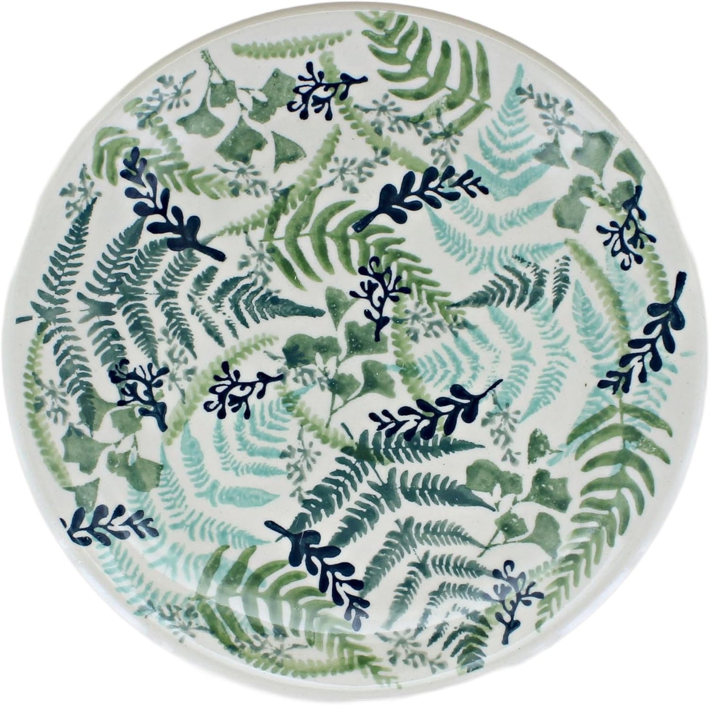 Blue Rose Polish Pottery - Green Woodland Fern Dessert Plate - 7" Diameter - Beautiful Plate for Cake, Appetizers, or Snacks