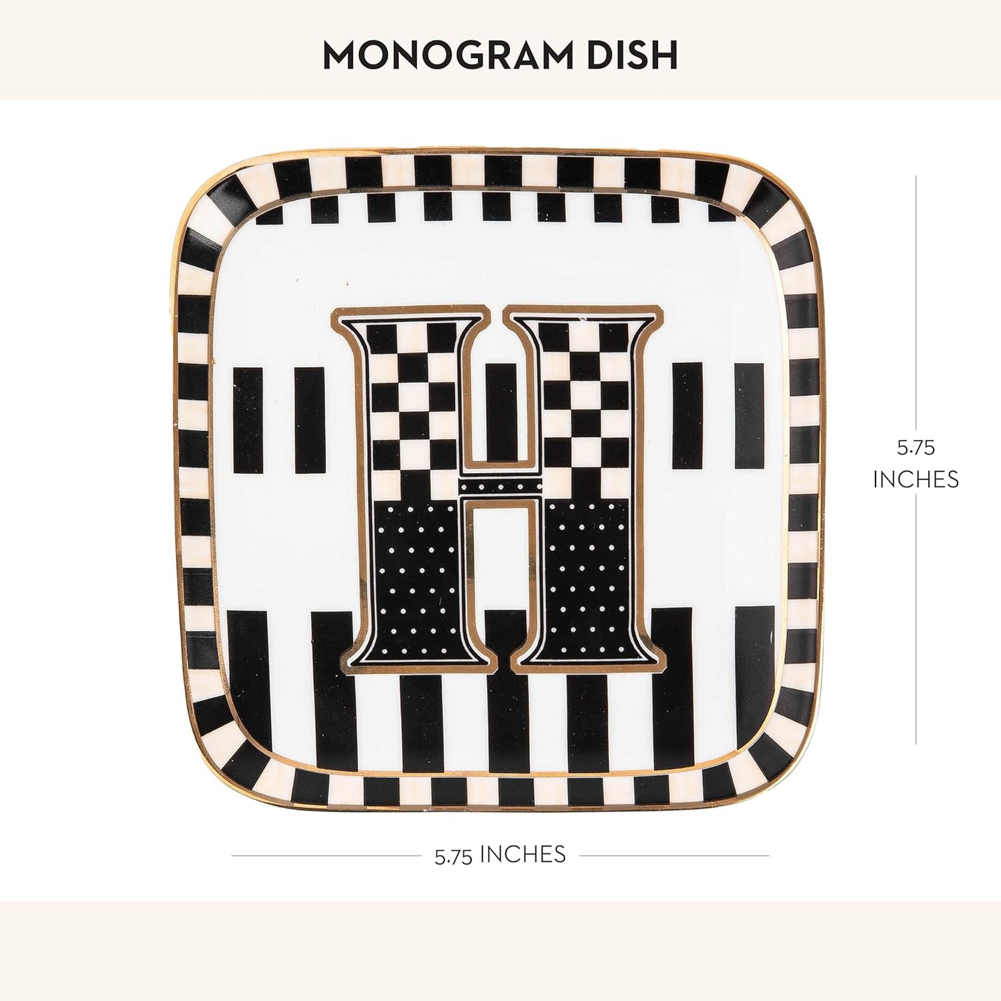 MACKENZIE-CHILDS Monogram Dish, Decorative Ceramic Letter Plate, 5 3/4" Square, H