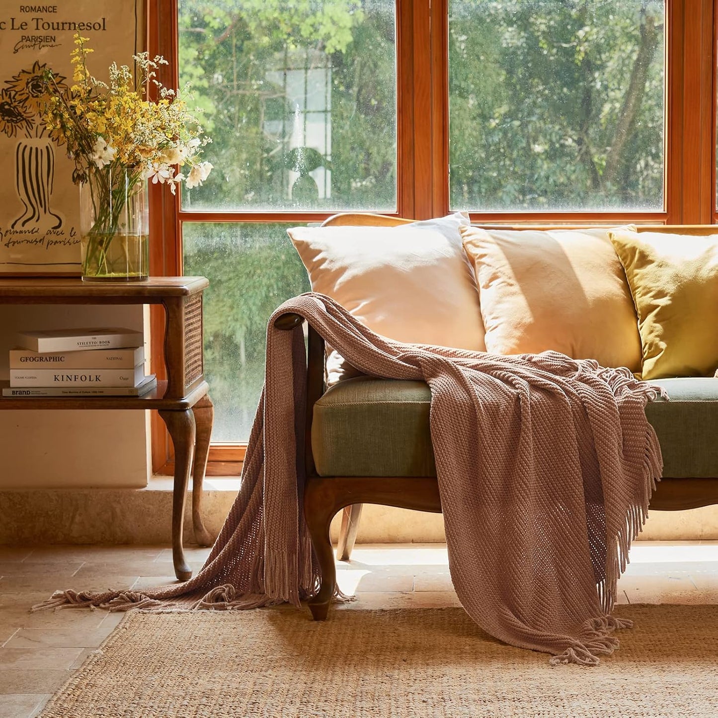 lifein Pink Throw Blanket for Couch, Soft Boho Decor Bed Throw,Cozy Chenille Knitted Small Farmhouse Lightweight Throw (Pink,50 * 60")