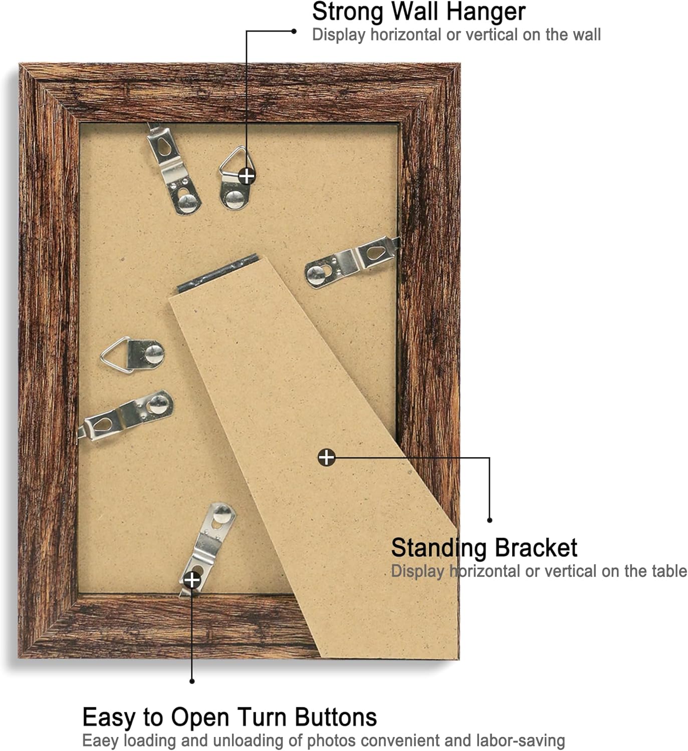 iRahmen 4x6 Picture Frame Set of 4, High Definition Glass Brown Frame, 4 x 6 Wood Rustic Photo Frames for Horizontal or Vertical Display Tabletop and Wall Mounting