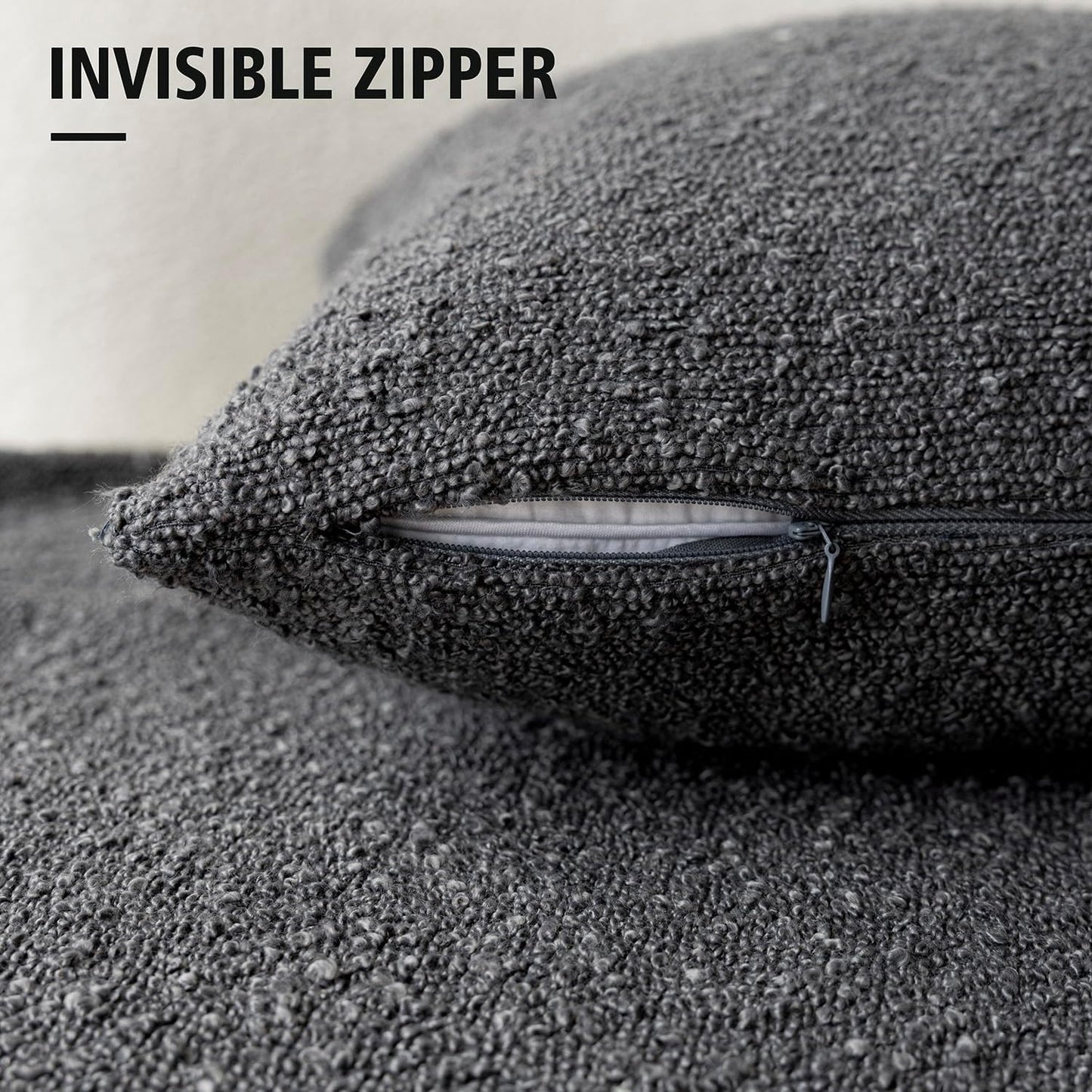 Foindtower Set of 2, Decorative Textured Boucle Throw Pillow Covers Accent Solid Pillow Cases Neutral Soft Cozy Couch Cushion Case for Chair Sofa Bedroom Living Room Home Decor 24 x 24 Inch Dark Grey