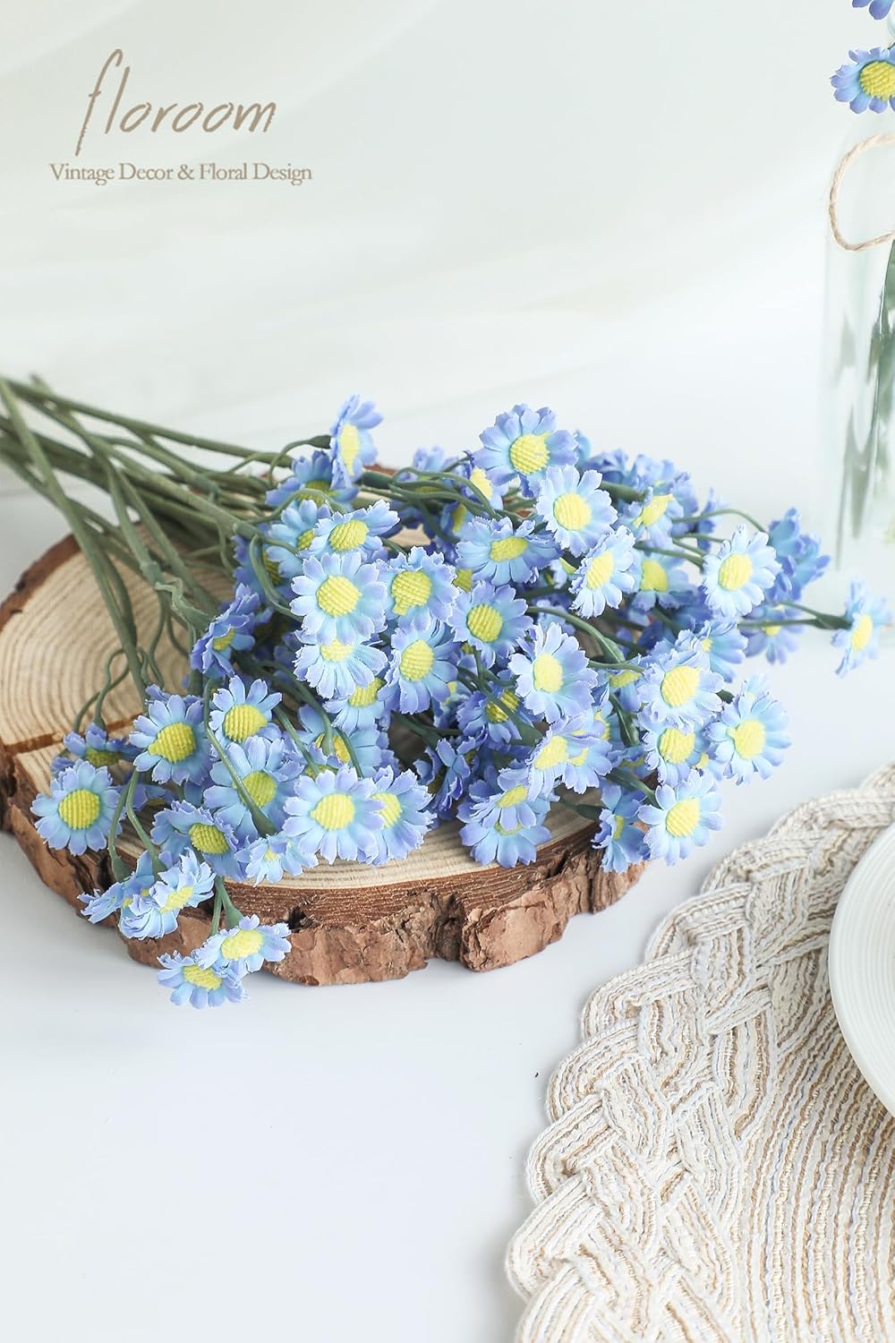 Floroom 24pcs Dusty Blue Small Artificial Flowers Faux Silk Daisies Fake Wildflowers with Stems for DIY Wedding Bouquets Floral Arrangements Party Decor Centerpieces Decorations (Vase Not Included)