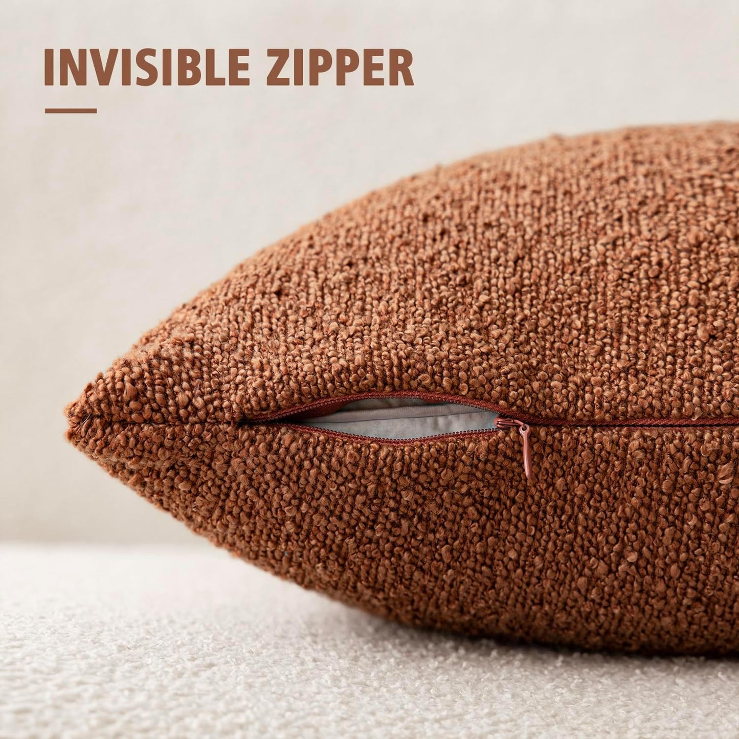 Foindtower Decorative Textured Boucle Throw Pillow Covers Accent Solid Pillow Cases Neutral Soft Cozy Couch Cushion Case for Chair Sofa Bedroom Living Room Home Decor 20x20 Inch,1PC,Burnt Orange Hazel