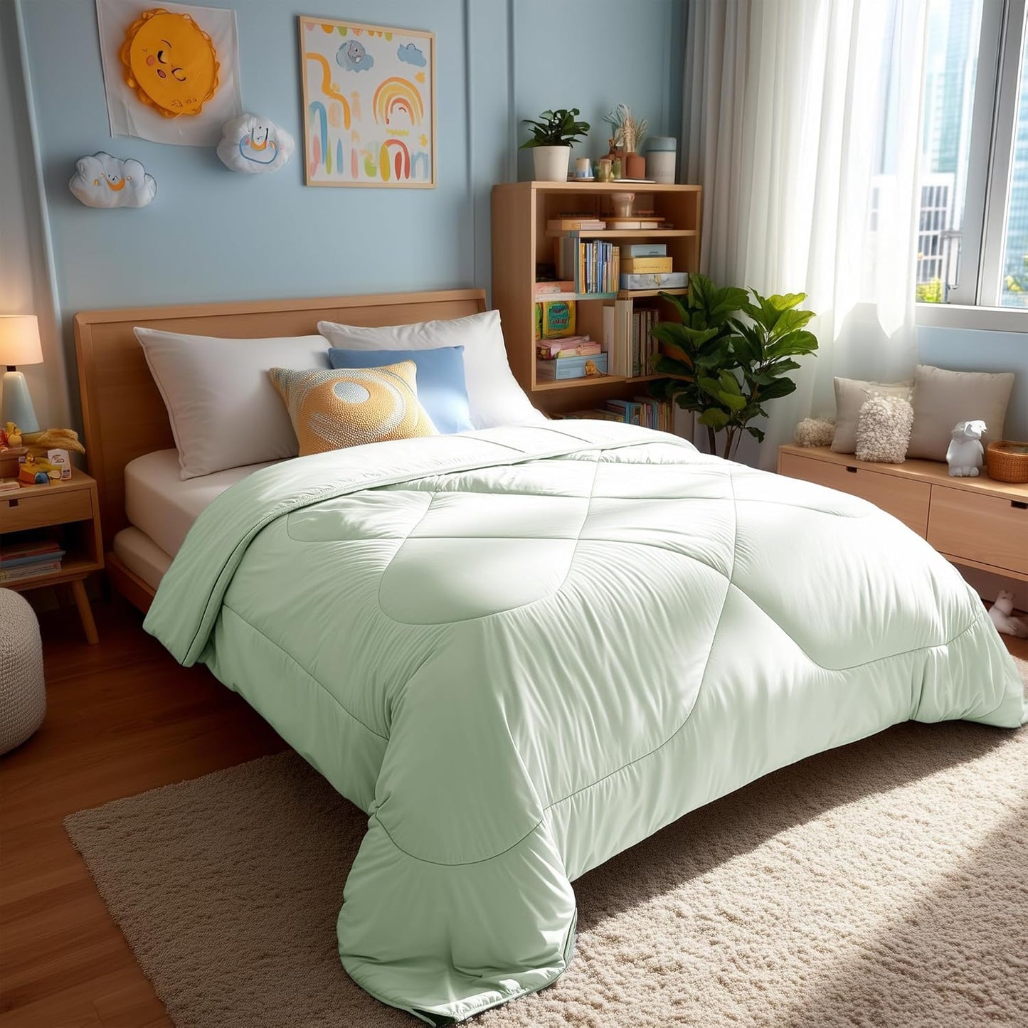 Deconovo Cooling Comforter – Double-Sided Cold Touch for Hot Sleepers & Night Sweats, Lightweight & Breathable, Oeko-TEX Certified, Machine Washable (Cold, Hang-Dry) – Green, 79x86 Inch