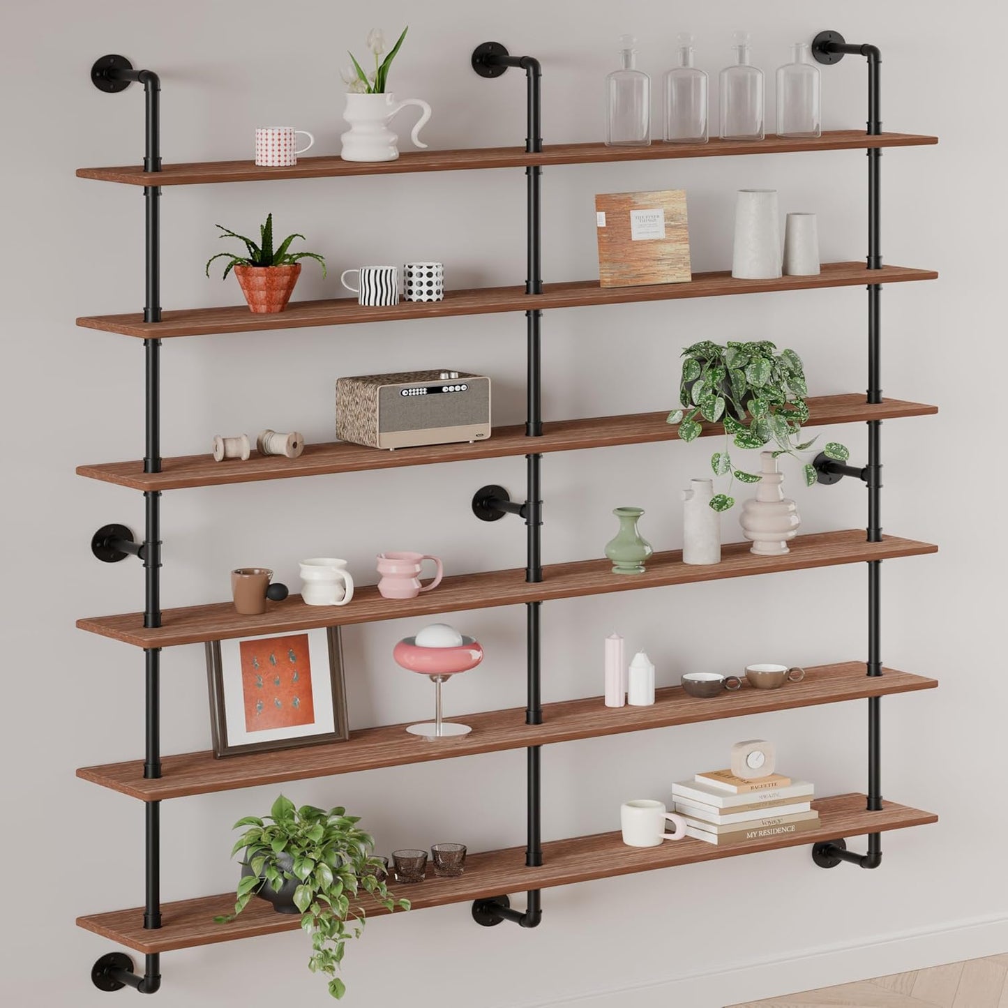 Floating Shelves for Wall Living Room Shelves Bookshelf Industrial Pipe Shelving Shelf Real Wood Planks 60 inch Rustic Wall Shelves Hanging Bookshelves Farmhouse Kitchen Bar Shelving
