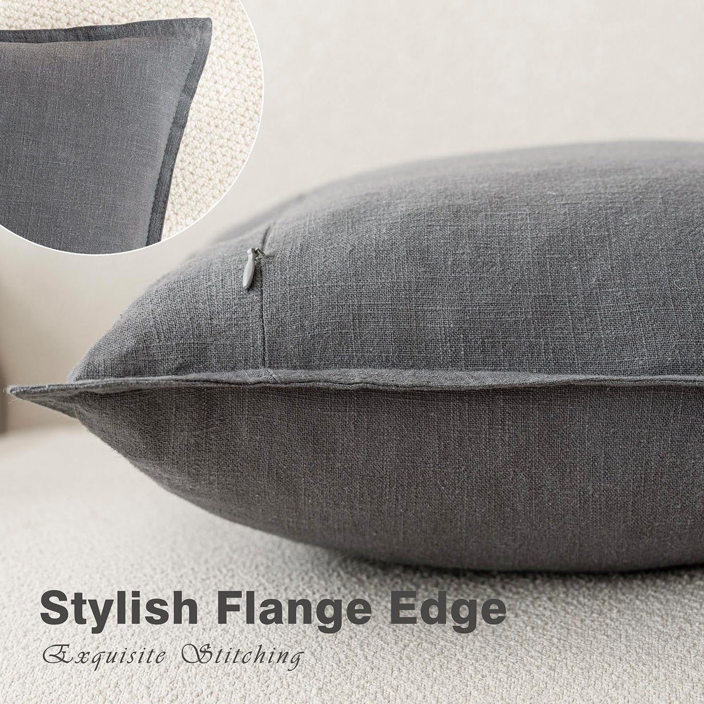 Foindtower Pack of 2, Decorative Linen Soild Throw Pillow Covers Soft Accent Square Cushion Case Boho Farmhouse Pillowcase for Chair Couch Sofa Bedroom Living Room Home Decor 16 x 16 Inch Grey