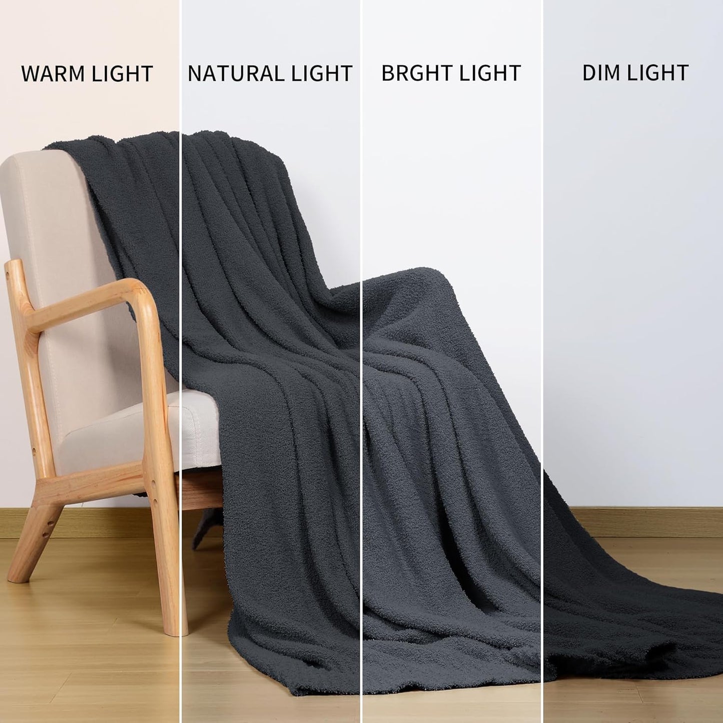 JOOJA Cream White Blanket Warm Queen Size Fuzzy Knitted Blanket, Oversized Luxury Bed Blankets, Soft Queen Blanket for Bed, Lightweight Plush Blanket for Cozy Nights (Charcoal Grey, 90x90)