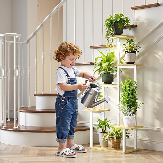 Plant Stand Indoor with Grow Lights - Tiered Corner Shelf Small Metal Lighted Flower Rack Multiple