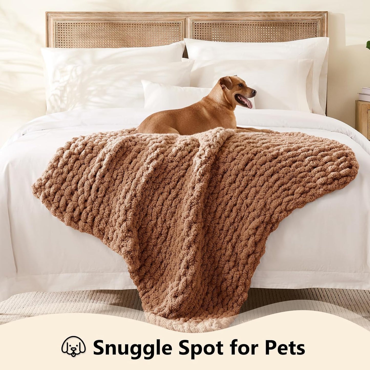 L'AGRATY Chunky Knit Blanket Throw - Soft Chenille Yarn Throw Blanket 40x50： Handmade Thick Cable Knit Crochet Blanke - Large Knit Blanket Chunky Rope Knot Throw Blanket for Couch Sofa Bed Home Decor