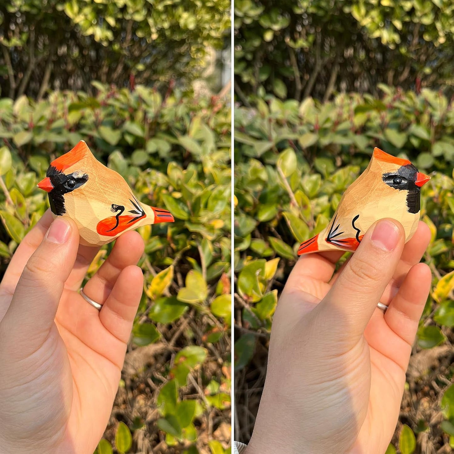 Hand Carved Bird Figurines, Hand-Painted Sculpted Wooden Birds, Wood Bird Sculptures for Home Decoration, Hand Crafted Life Like Bird Statues, Ideal Gifts for Bird Lovers (Female Cardinal)