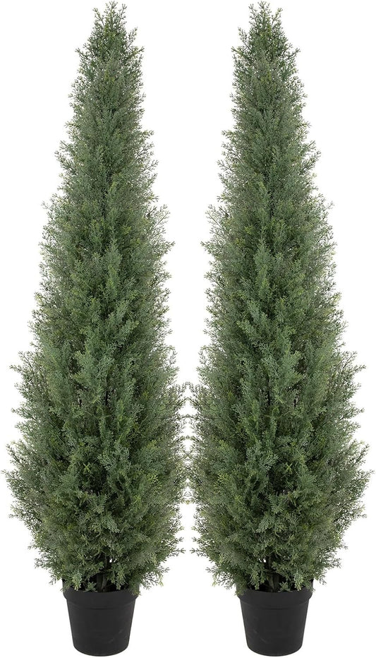 Bellacat 5ft UV Resistant Artificial Topiary Trees Outdoor, 60in Faux Cedar Tree with Full & Realistic Leaves, Fake Cypress Tree for Front Door Proch Patio Deck Balcony Yard Decor 2Pack