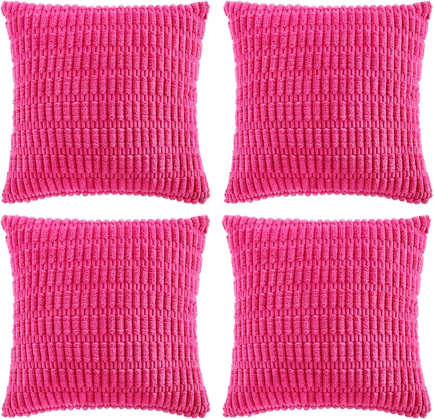 Fancy Homi 4 Packs Boho Hot Pink Decorative Throw Pillow Covers 20x20 Inch for Couch Bed Sofa, Rustic Modern Farmhouse Home Decor, Soft Plush Corduroy Square Cute Cushion Case 50x50 cm