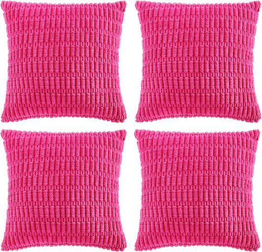 Fancy Homi 4 Packs Boho Hot Pink Decorative Throw Pillow Covers 20x20 Inch for Couch Bed Sofa, Rustic Modern Farmhouse Home Decor, Soft Plush Corduroy Square Cute Cushion Case 50x50 cm