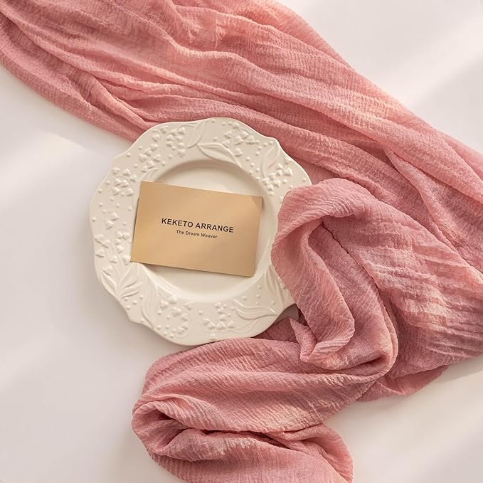 Table Runner Dusty Rose Cheesecloth Gauze 120 Inch 10 FT Rustic Boho Cheese Cloth Runner for Wedding Baby Shower Bridal Shower Garden Party Sheer Home Decorations