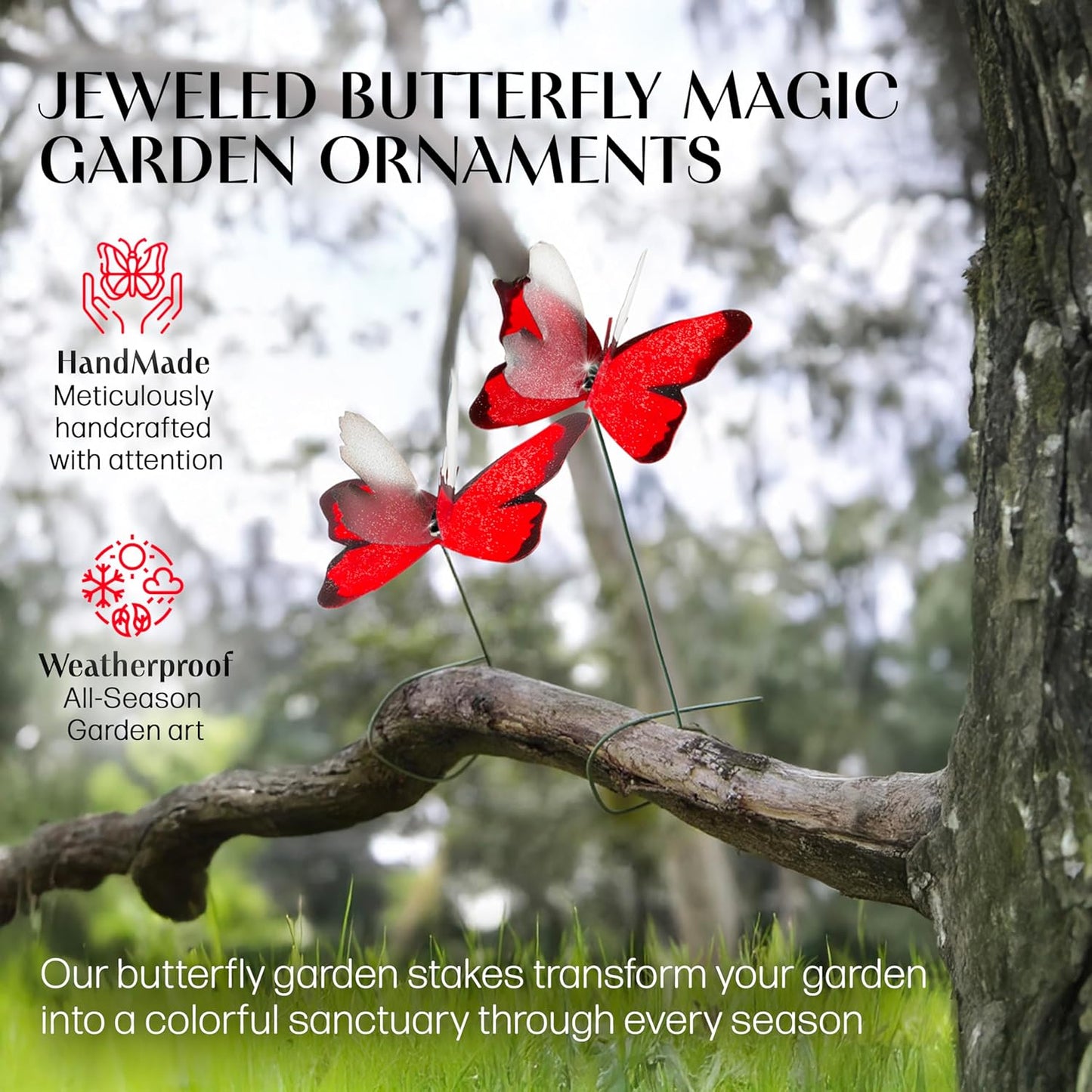 Handmade Butterfly Garden Stakes – Set of 7 Red Decorative Butterflies Idea for Garden & Nature Lovers – Outdoor & Indoor Garden Decor – Air Aquarium Handmade by Kushner