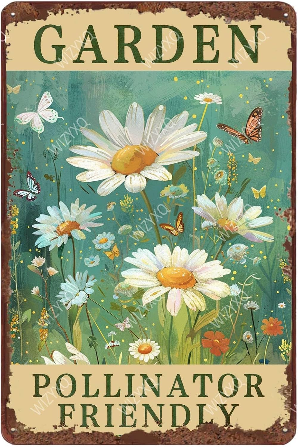 Metal Signs Garden Pollinator Friendly Tin Sign for Home Office Kitchen Bar Cafe Garden Wall Decor 12x8 Inch