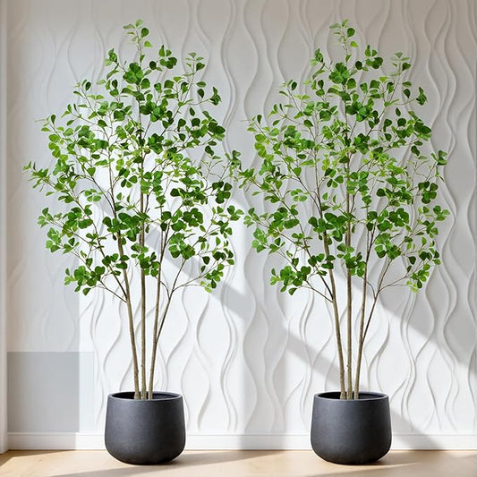 6ft Artificial Ficus Tree with Heart-Shaped Leaves - Lush & Full Branches, 72" Tall Luxurious Faux Heart-Leaf Ficus Tree, Perfect for Modern Home & Office Decor, Natural Look (Set of 2)