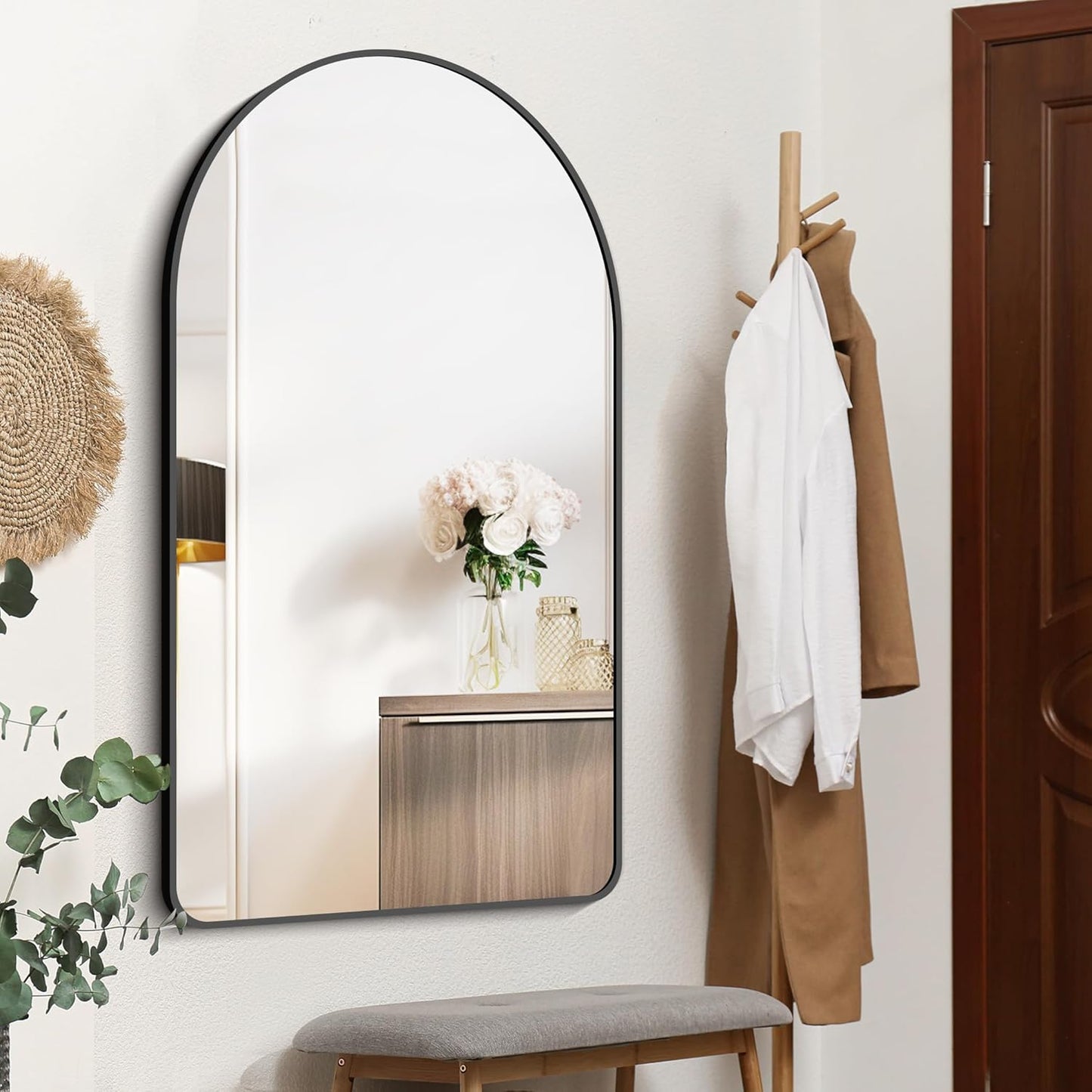 FORBATH Arched Mirror 30x50 Inch, Black Bathroom Mirror Wall Mounted Modern Black Aluminum Alloy Frame Decor Large Dresser Mirror for Bedroom Living Room Entryway, Hanging or Leaning Against Wall