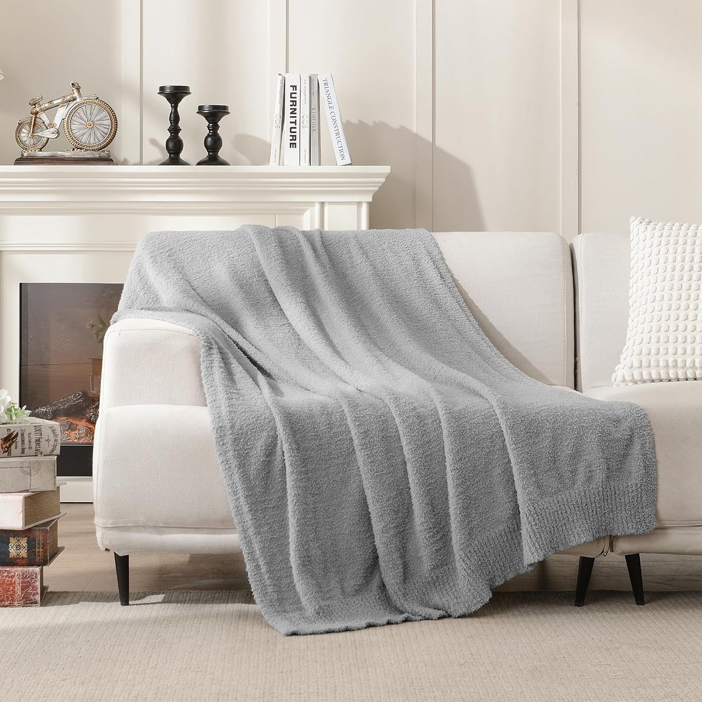 JOOJA Grey Knit Throw Blanket Knitted Boucle Blankets Decorative Soft Fuzzy Throw Bed Blanket for Women Couch 50x60 Inches Grey