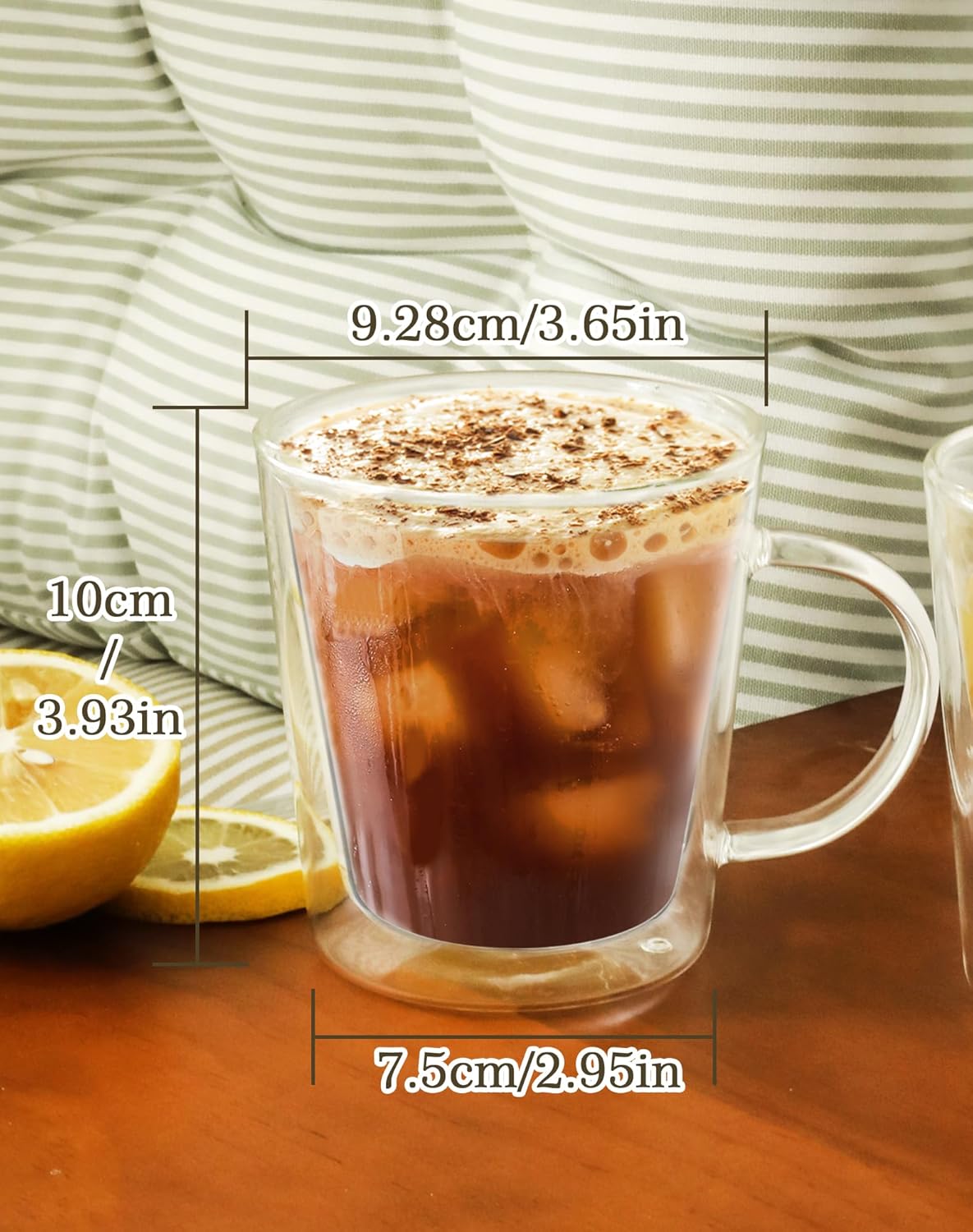 LIBWYS 12oz Double Wall Glass Coffee Mugs, Cappuccino Latte Tea Cups with Handle, Heat Resistant Borosilicate Insulated Clear Glasses (Set of 6)