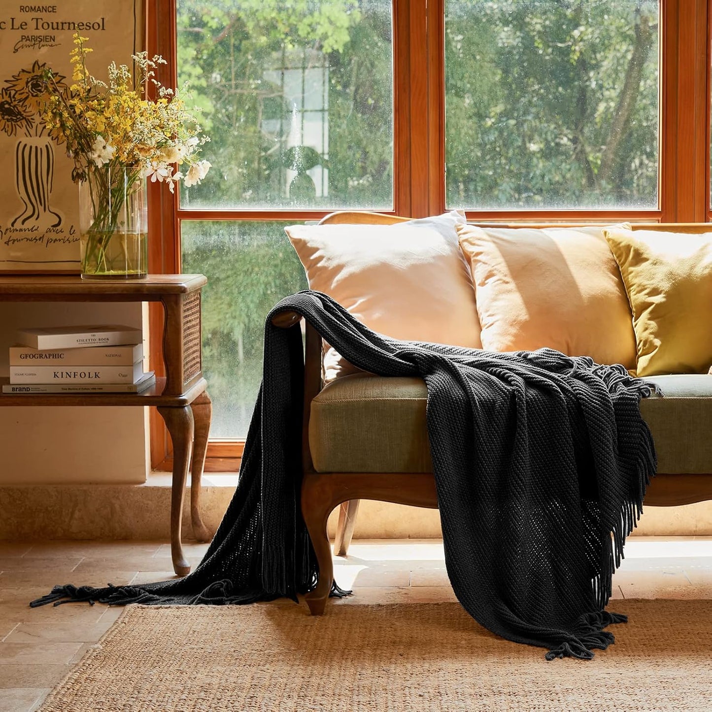 lifein Throw Blanket for Couch, Soft Boho Decor Bed Throw,Cozy Grey Knitted Chenille Small Farmhouse Lightweight Throw (Dark Grey,50 * 60")