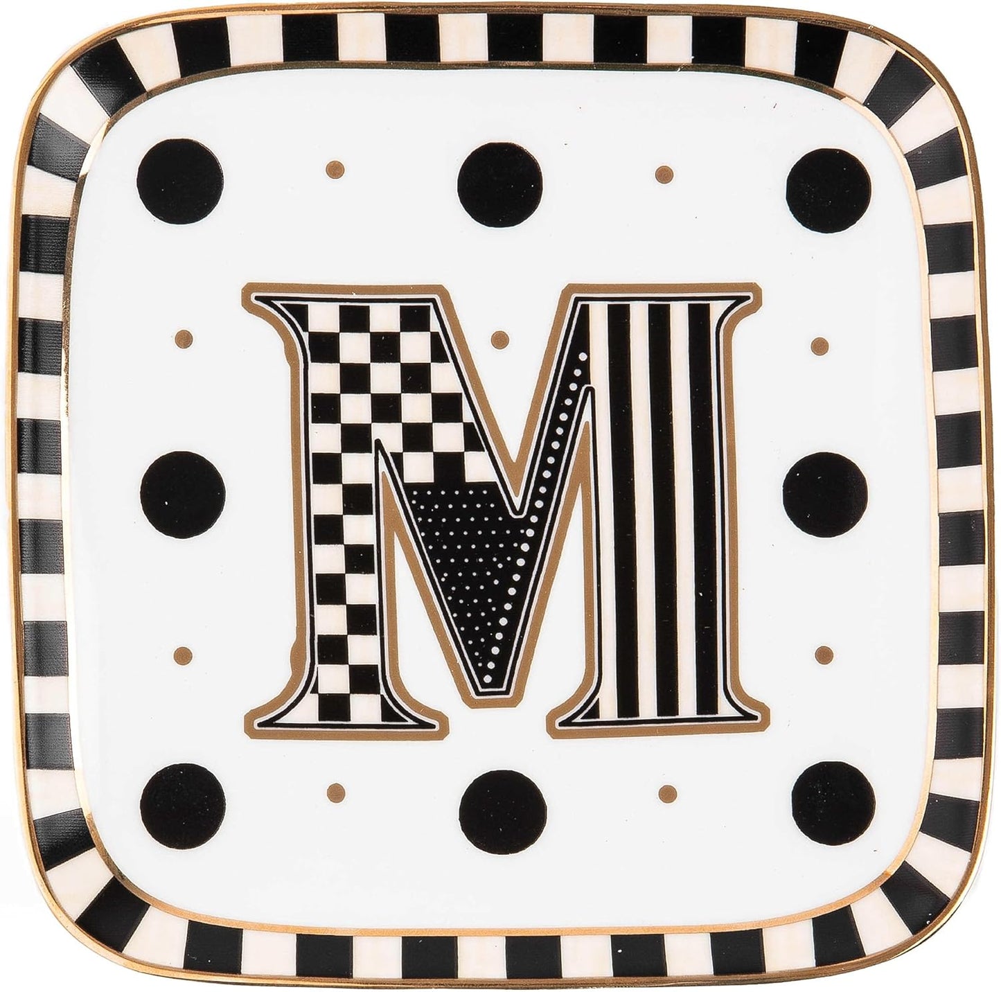 MACKENZIE-CHILDS Monogram Dish, Decorative Ceramic Letter Plate, 5 3/4" Square, M