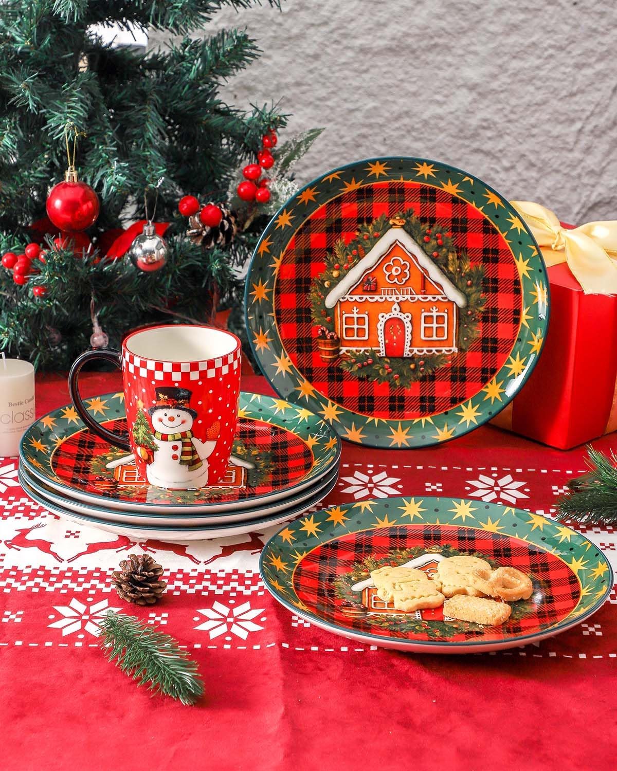 HASENSE Ceramic Dinner Plates, 10.5 Inches Christmas Serving Dishes for Salad, Pasta, Steak, Dessert, Party Kitchen Plates Set of 6, Microwave and Dishwasher Safe