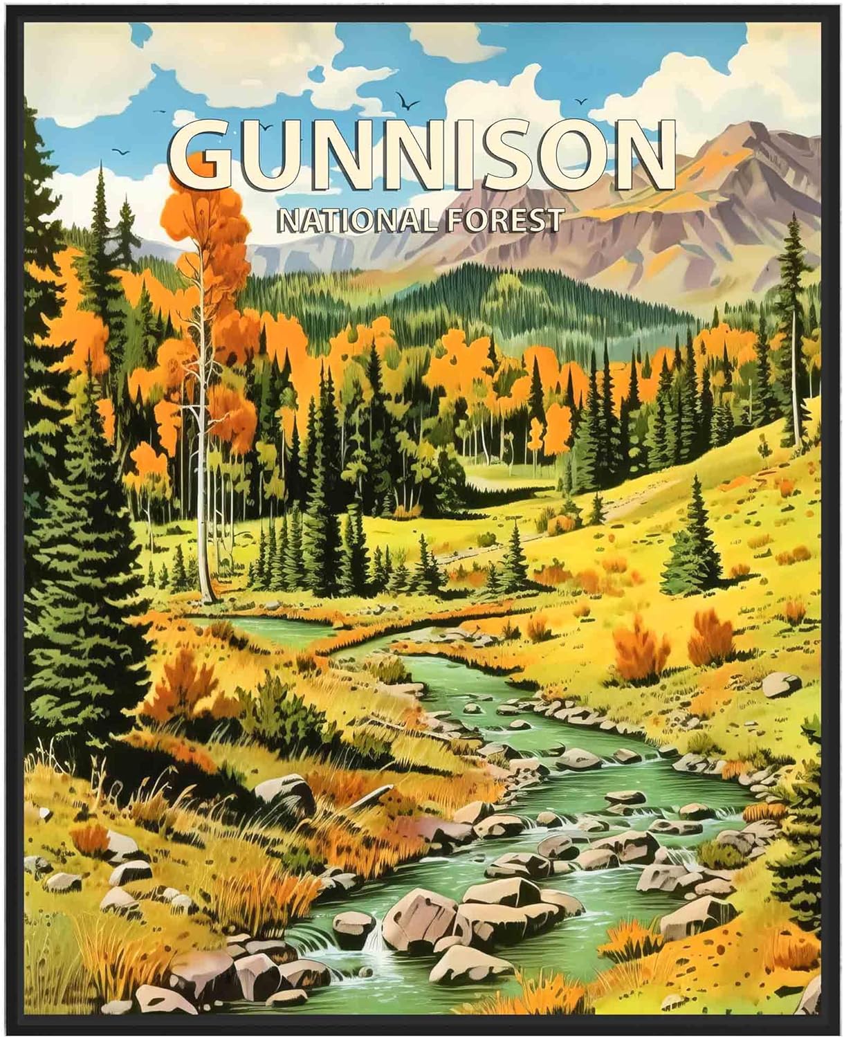 Gunnison National Forest Poster Art Print Retro Mountain Wall Art Poster Vintage Decor Nature Recreation Wilderness Wildlife Decoration, Outdoor Adventure Scenic Beauty Artwork. (Gunnison National