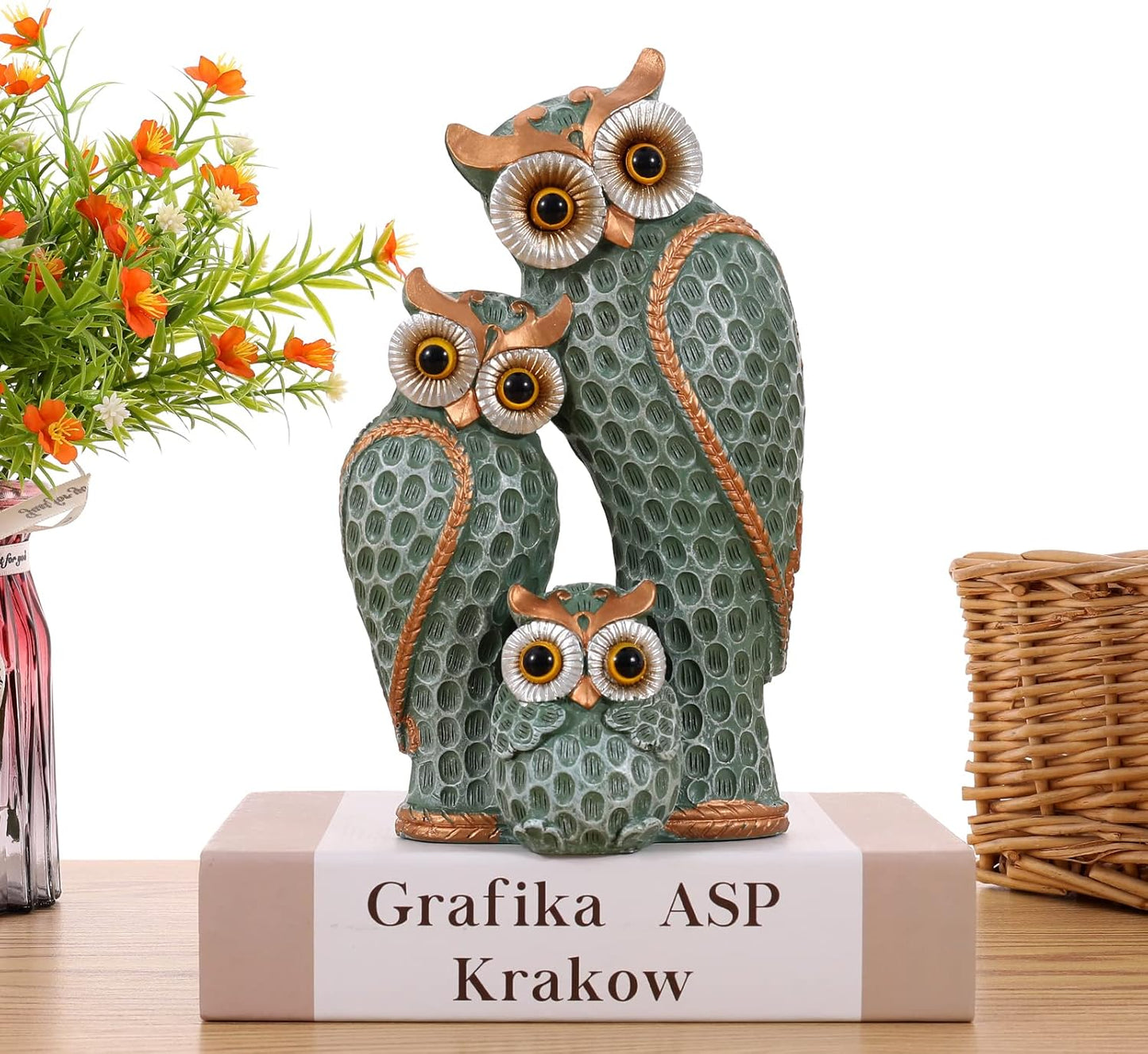 Cute Family of Three owl Figurines Owl Statues Home Décor for Shelf Gifts Decoration for Birds Lovers Home,Office, Bookself