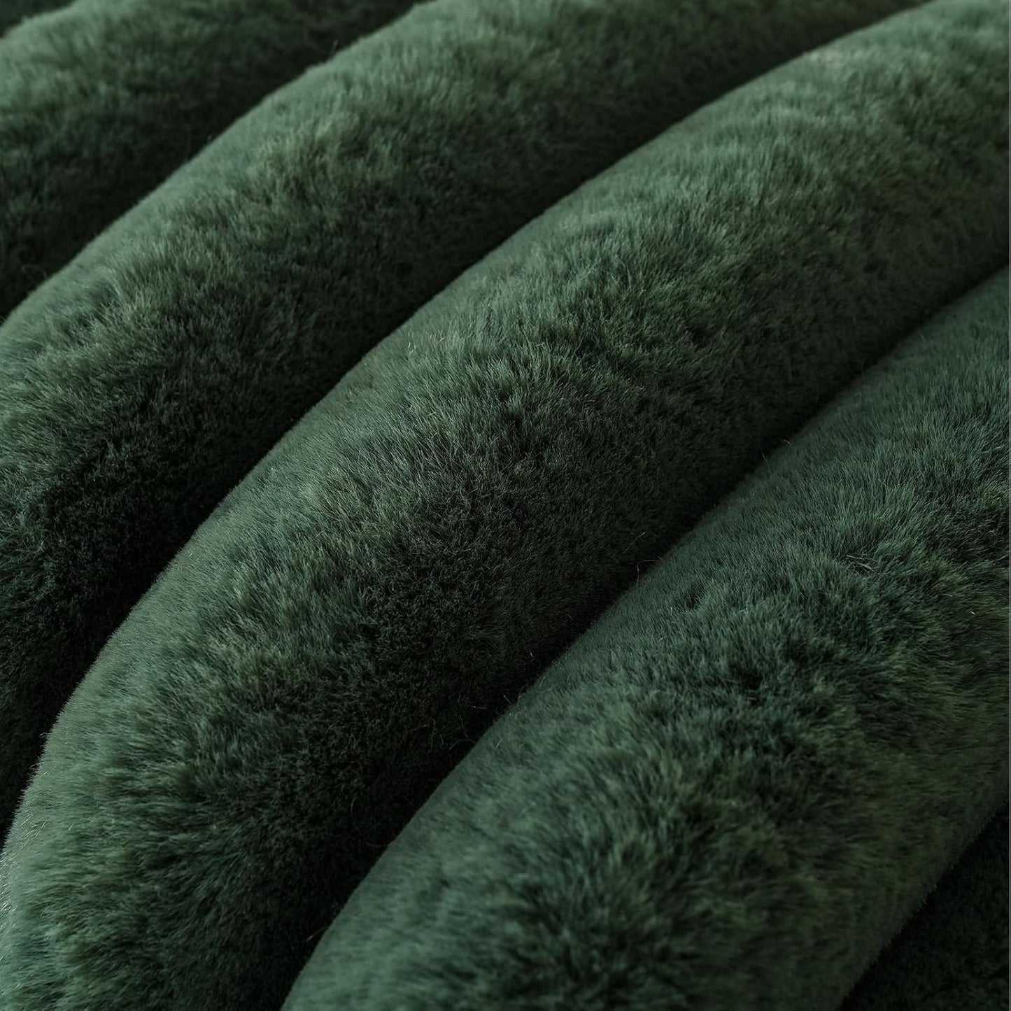 HAUSSY Faux Fur Throw Pillow Covers 18x18 Inch Set of 2,Decorative Striped Neutral Pillow Cases Soft Plush Couch Pillow Covers,Home Decor for Sofa,Bed, Living Room,Dark Green