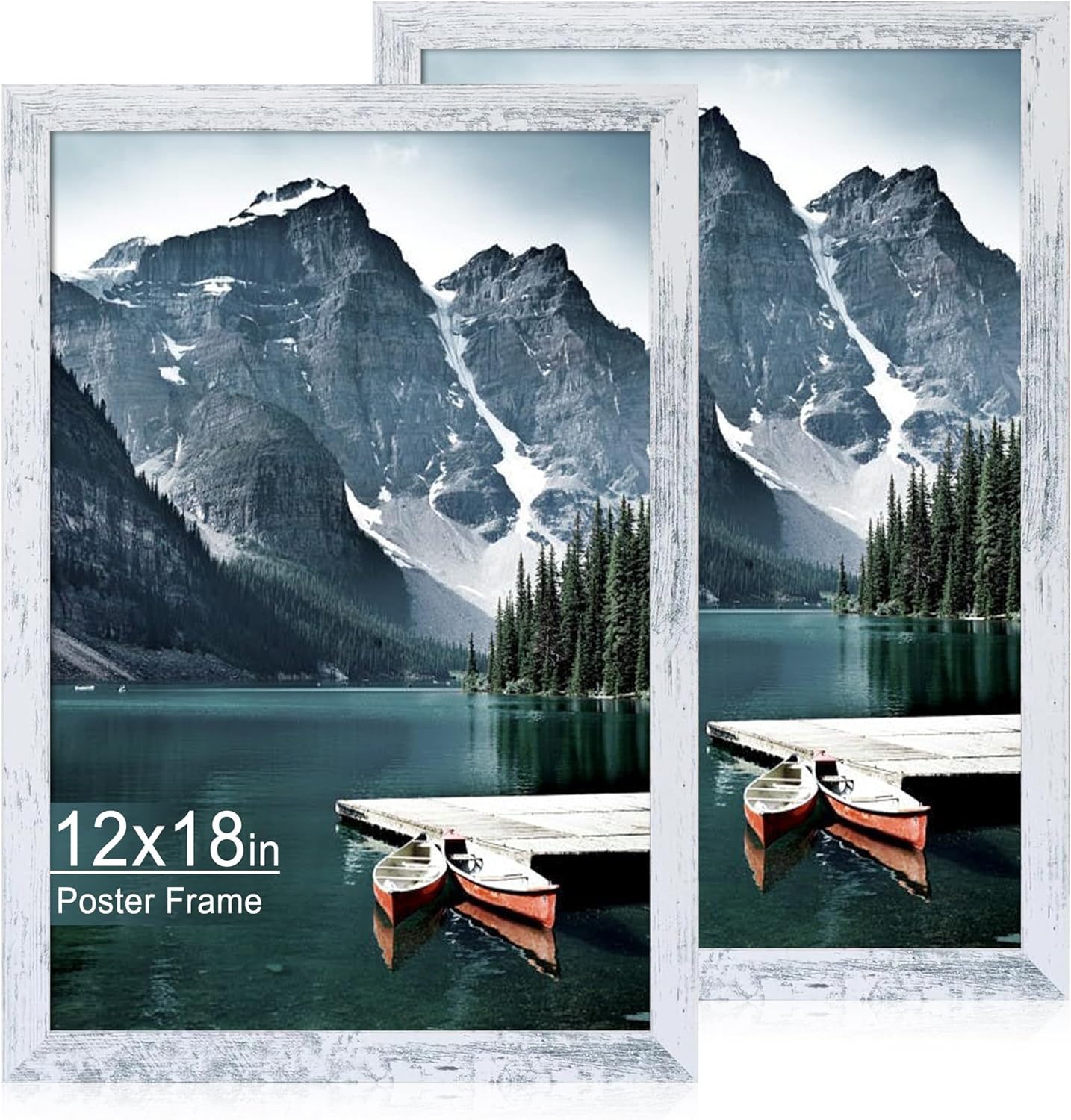 iRahmen 12x18 Picture Frame Set of 2 with Plexiglass, Distressed White Wood Poster Frame for Photo Gallery Wall Mounting Horizontal and Vertical