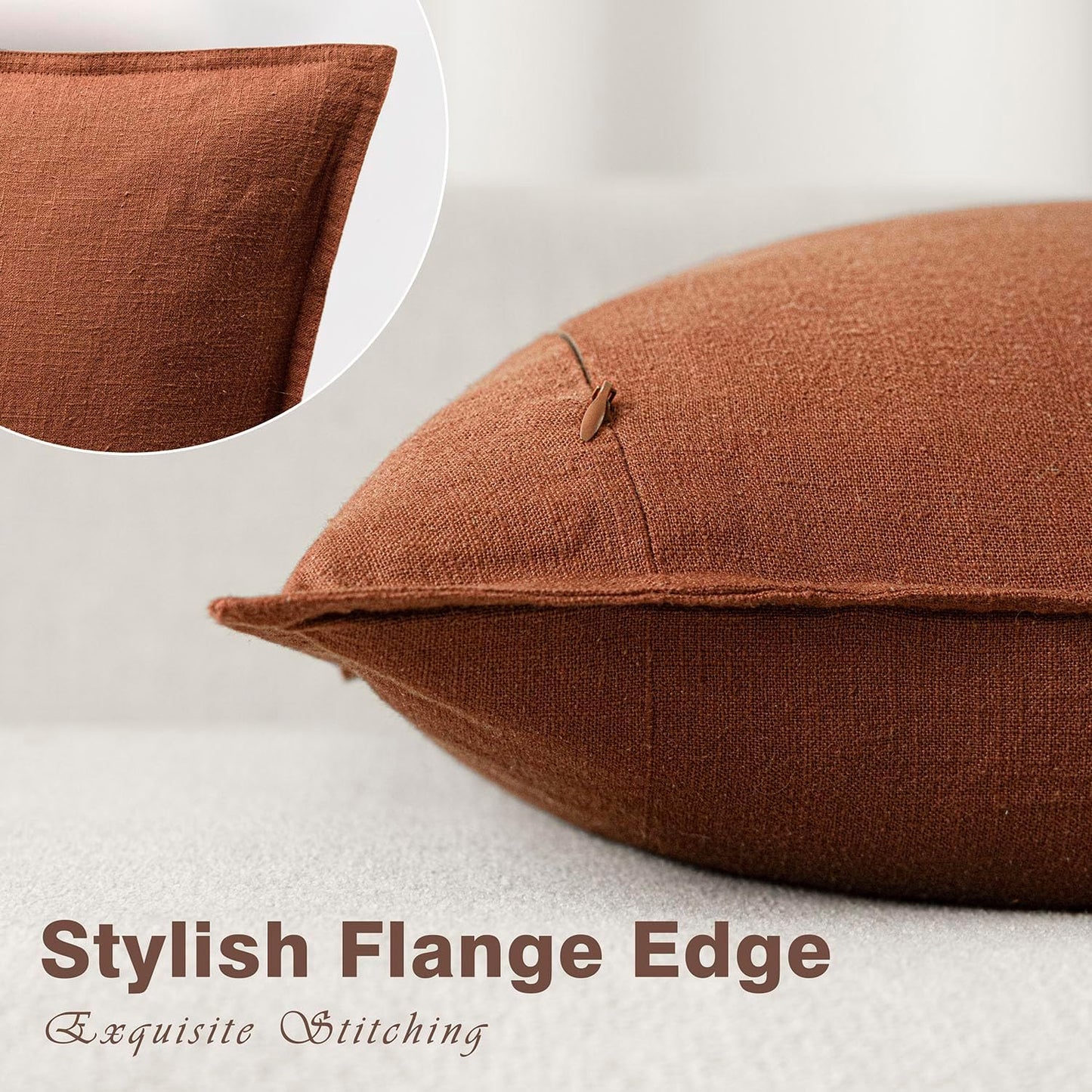 Foindtower Pack of 2, Decorative Linen Soild Throw Pillow Covers Soft Accent Cushion Case Farmhouse Neutral Pillowcase for Chair Couch Sofa Bedroom Living Room Home Decor 16 x 16 Inch Fall Rust Orange