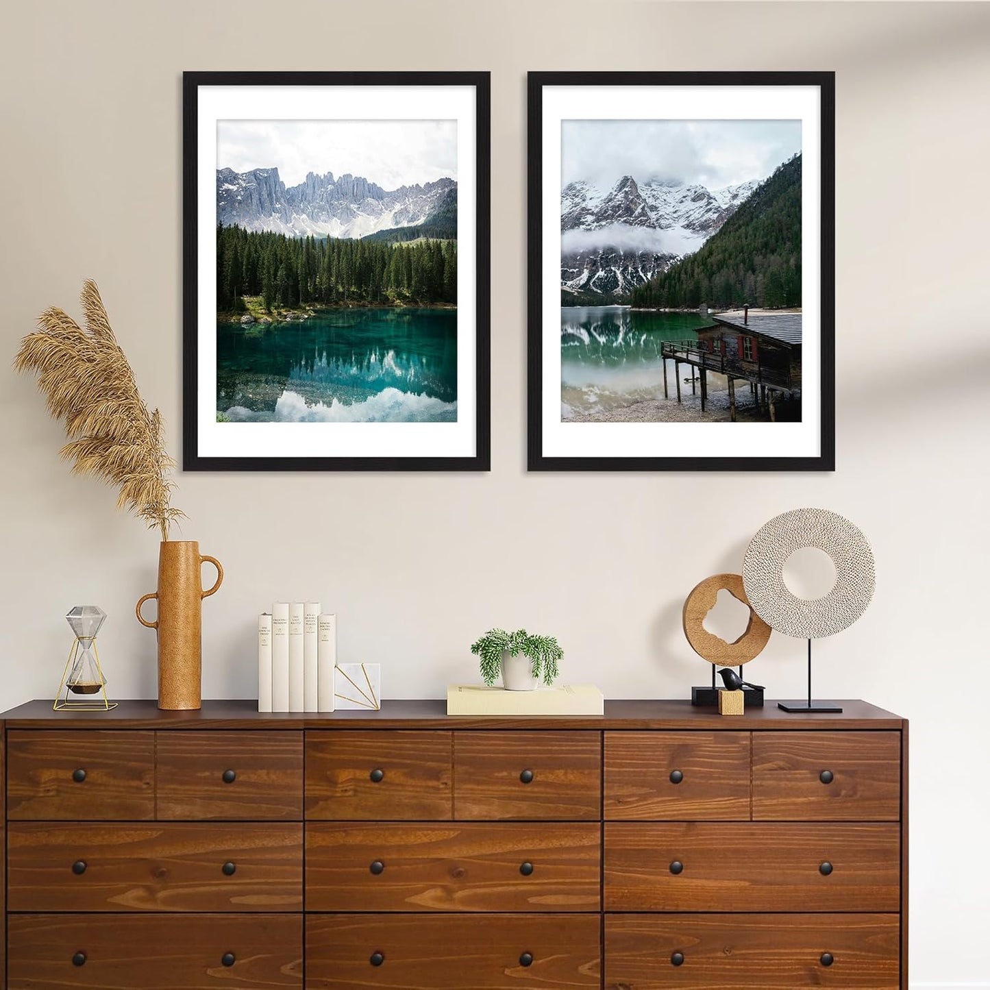 iRahmen 18x24 Picture Frame Set of 2 with Plexiglass, Black Poster Frame Display 16x20 Picture with Mat or 18 x 24 Without Mat, Wood Photo Frame for Gallery Wall Mounting Horizontal and Vertical