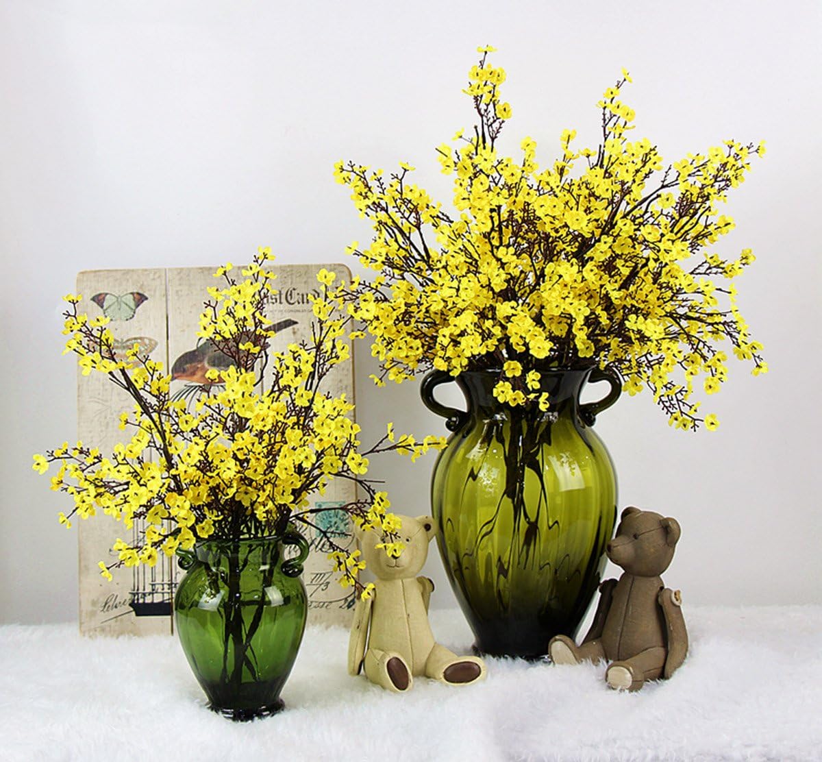 JAKY-Global Babys Breath Fabric Cloth Artificial Flowers 20 Bundle European Fake Silk Plants Decor Wedding Party Decoration Bouquets Real Touch DIY Home Garden (Yellow, 20 Bundles)