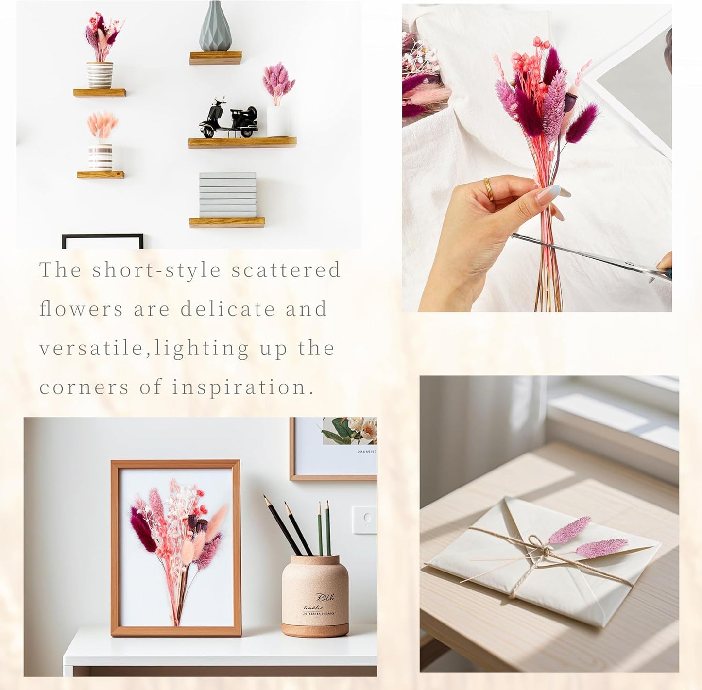 DIY Natural Real Dried Flowers Kit for Crafts Mini Dried Florals with Stems Bouquets for Vase Candle Making Resin Jewelry Nail Pendant Cards Scrapbooking Floral Arrangement Handcraft (Pink)