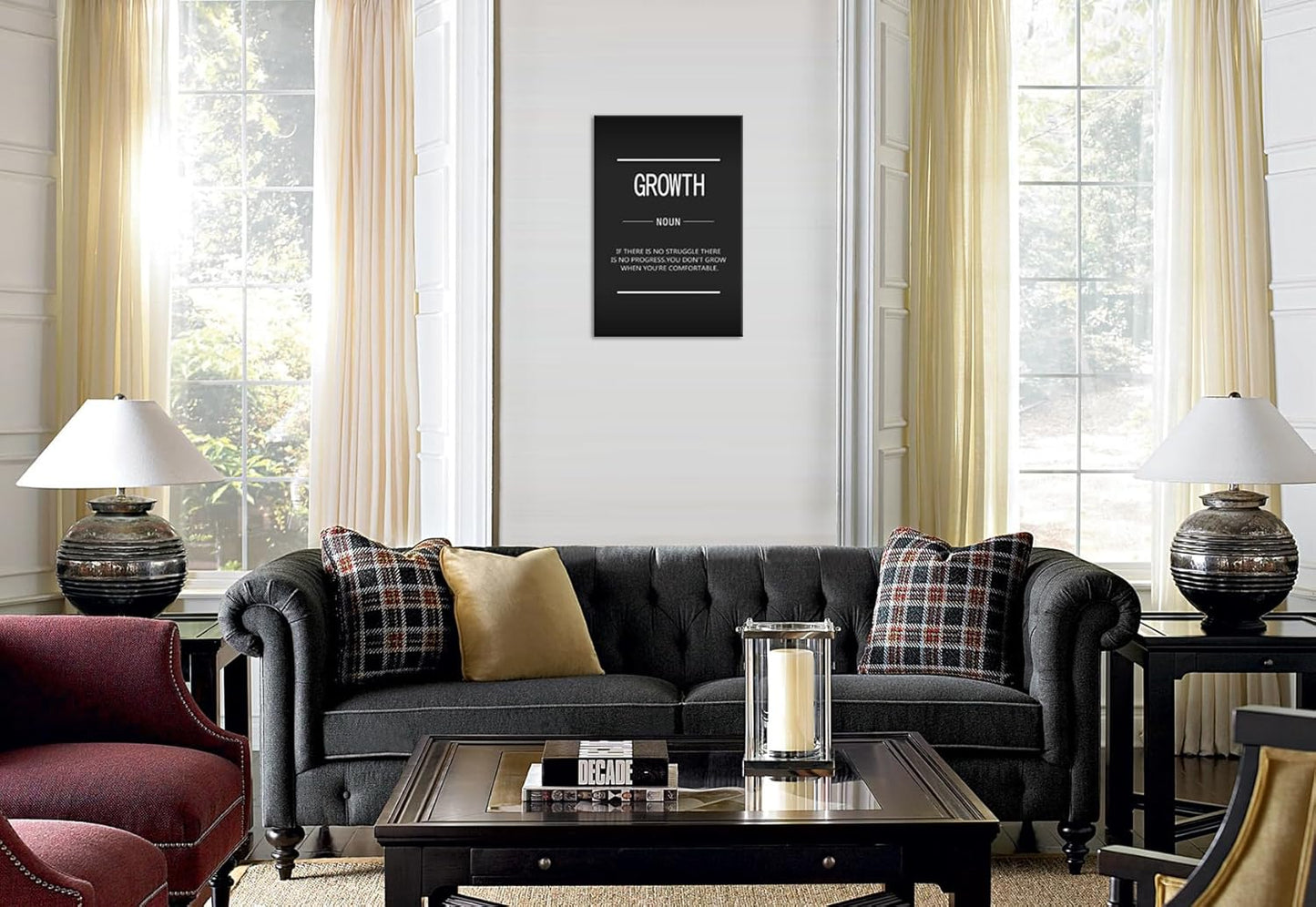 Inspirational Wall Art Picture Growth Noun Motivational Posters HD Prints on Canvas Modern Office Decor Painting Artwork for Living Room Bedroom Stretched and Framed Ready to Hang[24''W x 36''H]