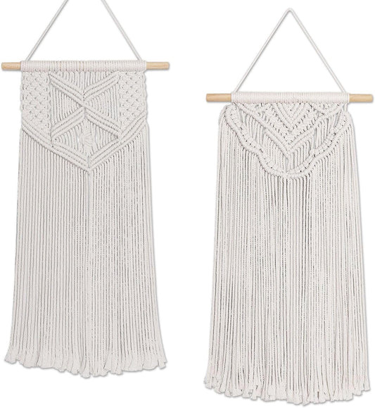 Flexzion 2 Pack Macrame Wall Decor Hanging Boho Hand Woven Tapestry Art Bunting Banner Bohemian Wall Decor for Home Bedroom Living Room Curtain Rustic Garland Baby Nursery, 30 Inch Cream White Cotton