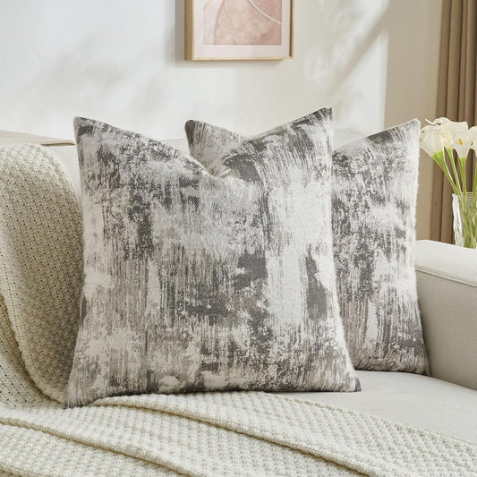 FUTEI Black White Decorative Throw Pillow Covers 16x16 Inch Set of 2,Soft Faux Cashmere Jacquard - Textured & Cozy Cushion Case,Modern Home Decor for Couch Bed Living Room